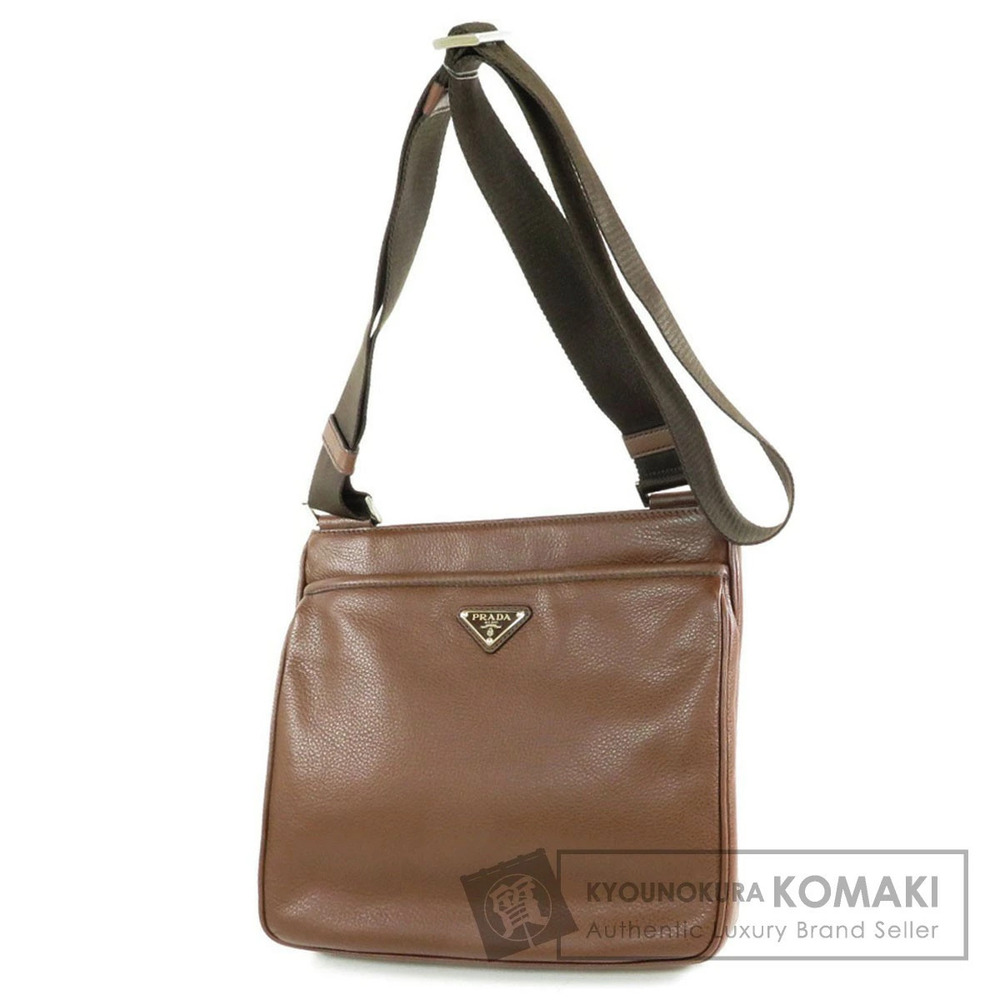 Prada messenger bag brown leather signature enameled Brown
